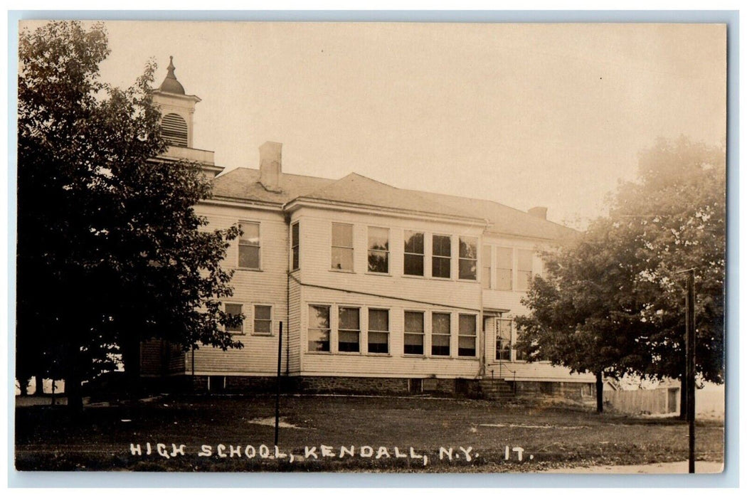 c1910's High School Building Kendall New York NY RPPC Photo Antique Postcard