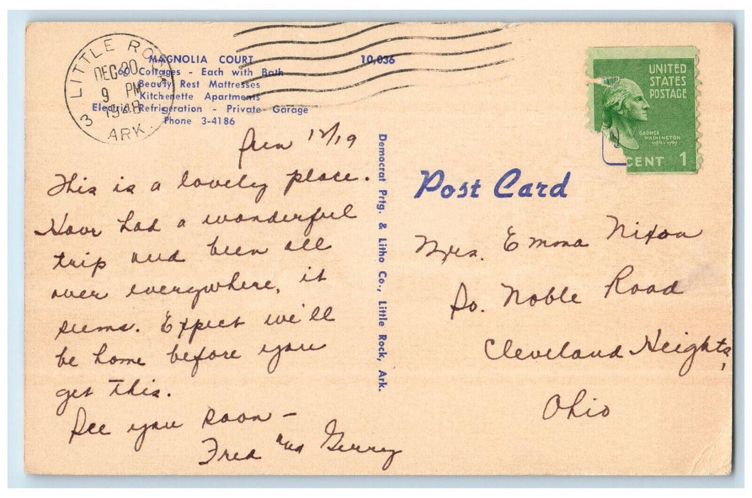 1948 Magnolia Court Little Rock Arkansas AR Vintage Posted Postcard