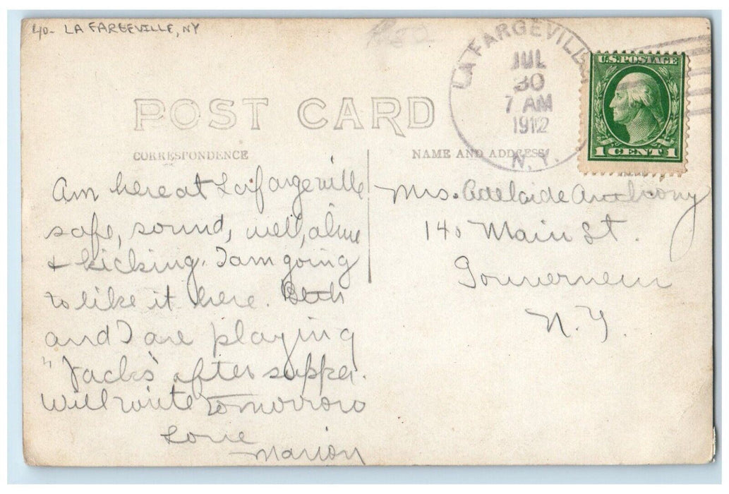 1912 View Of Church La Fargeville New York NY RPPC Photo Posted Antique Postcard