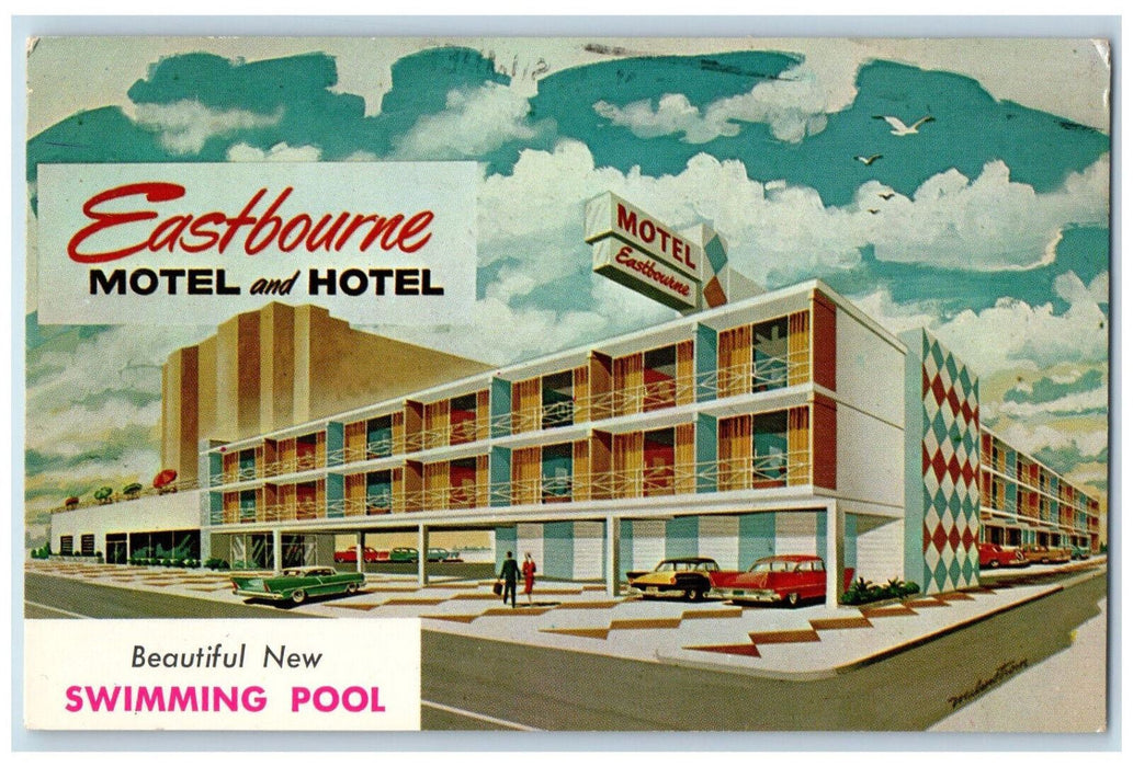 c1960's Eastbourne Motel and Hotel Swimming Pool Atlantic City NJ Postcard