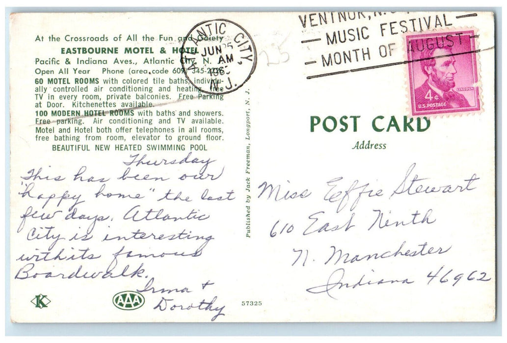 c1960's Eastbourne Motel and Hotel Swimming Pool Atlantic City NJ Postcard