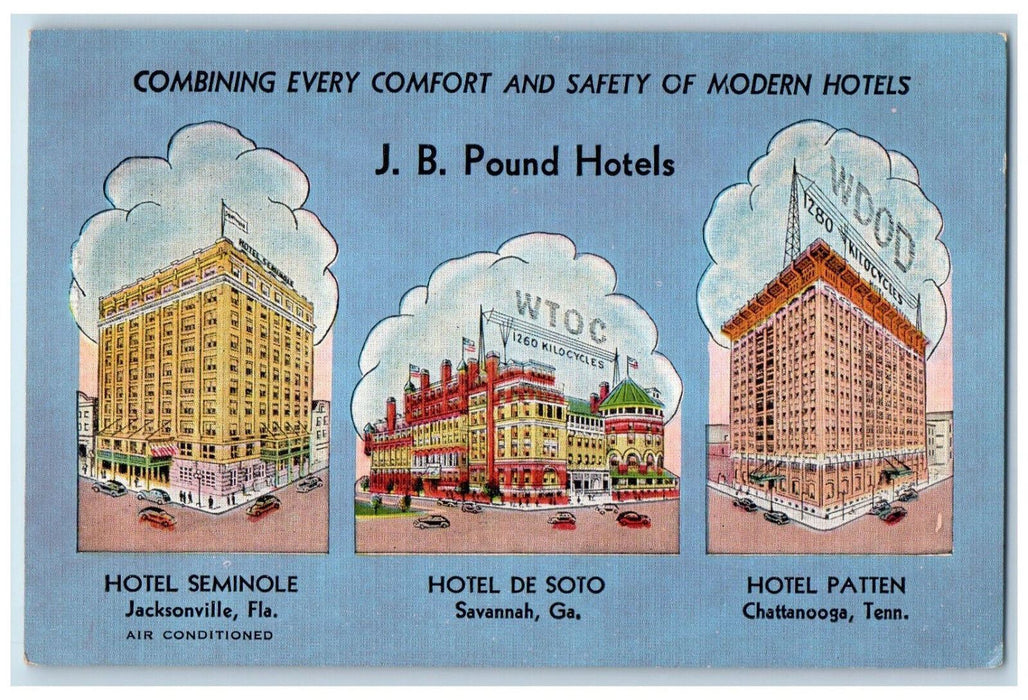 c1940's J.B. Pound Multiview of Hotels Jacksonville Florida FL Postcard