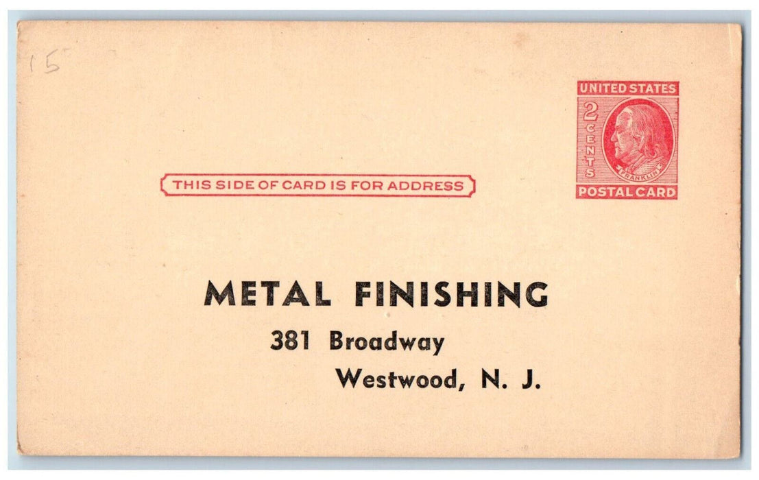 c1905 Letter to Metal Finishing Westwood New Jersey NJ Antique Postcard