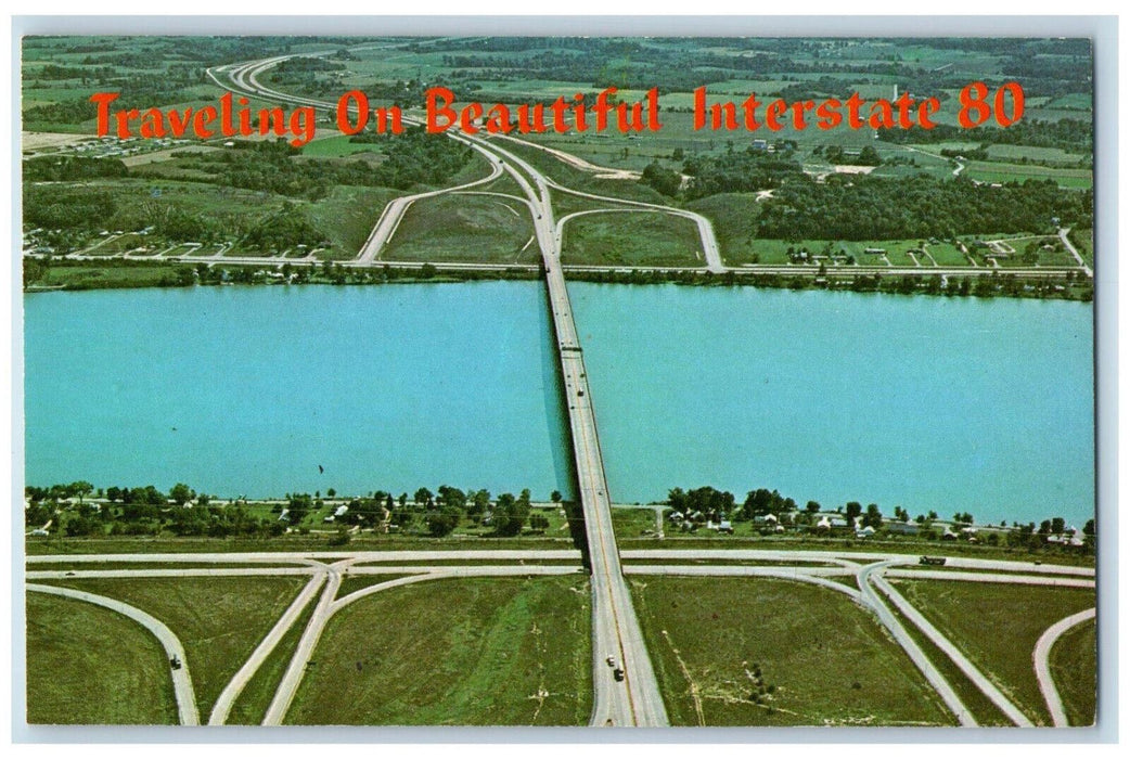 c1960's Aerial View Traveling on Beautiful Interstate 80 Illinois IL Postcard