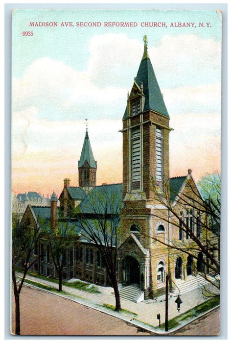 c1910 Madison Avenue Second Reformed Church Exterior Albany New York NY Postcard
