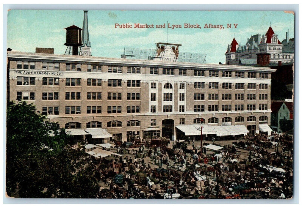c1910 Public Market Lyon Block Building Exterior Street Albany New York Postcard