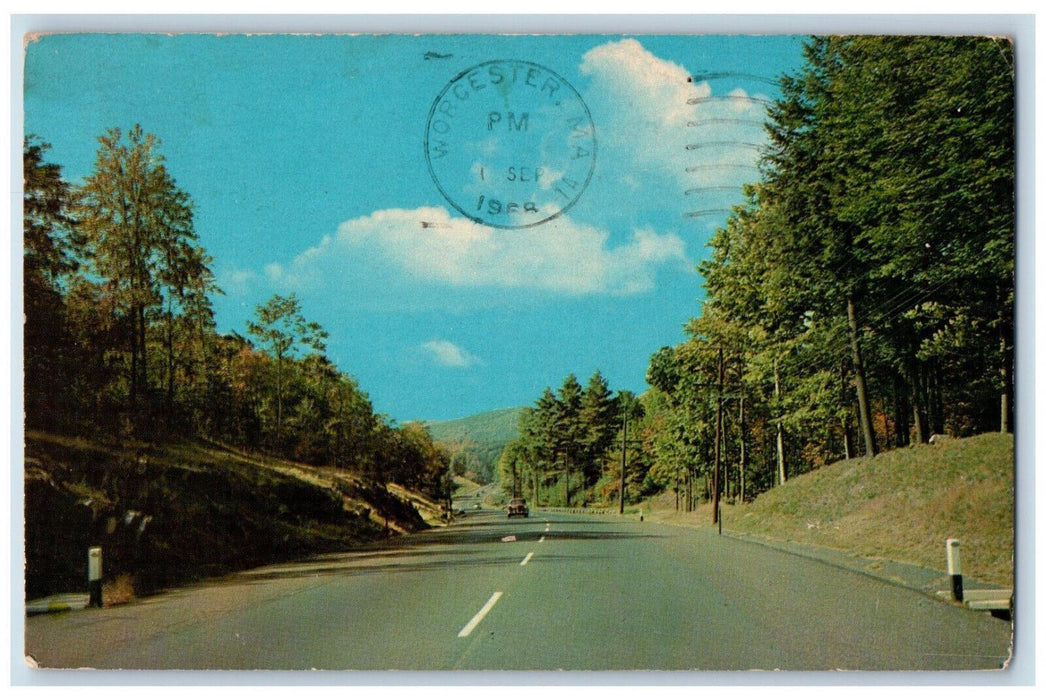 1968 Road Scene Greetings from West Brookfield Massachusetts MA Postcard