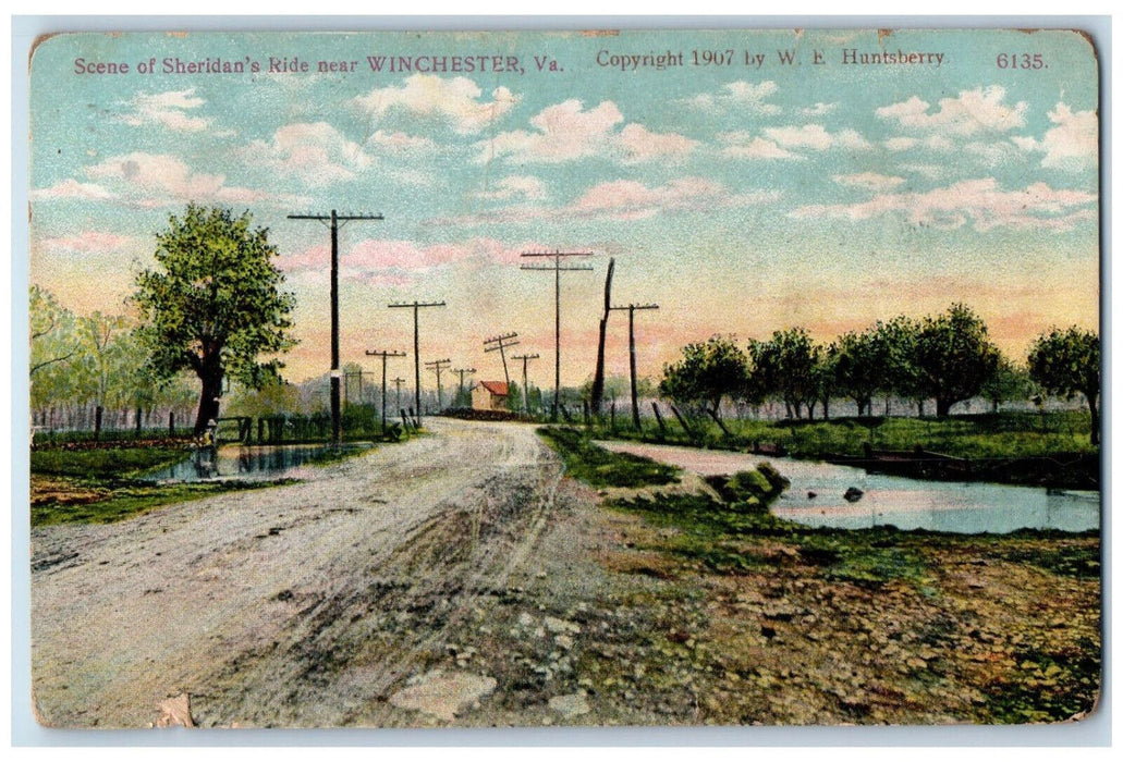 1908 Scene of Sheridan's Ride Near Winchester Virginia VA Antique Posted