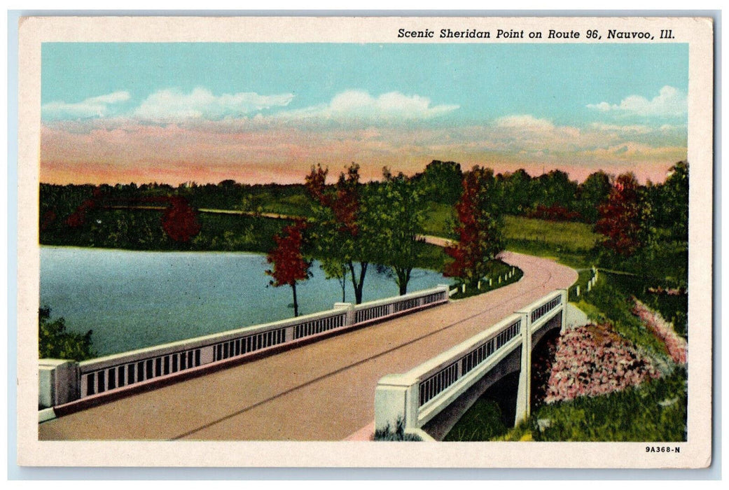 c1930's Scenic Sheridan Point on Route 96 Nauvoo Illinois IL Vintage Posted