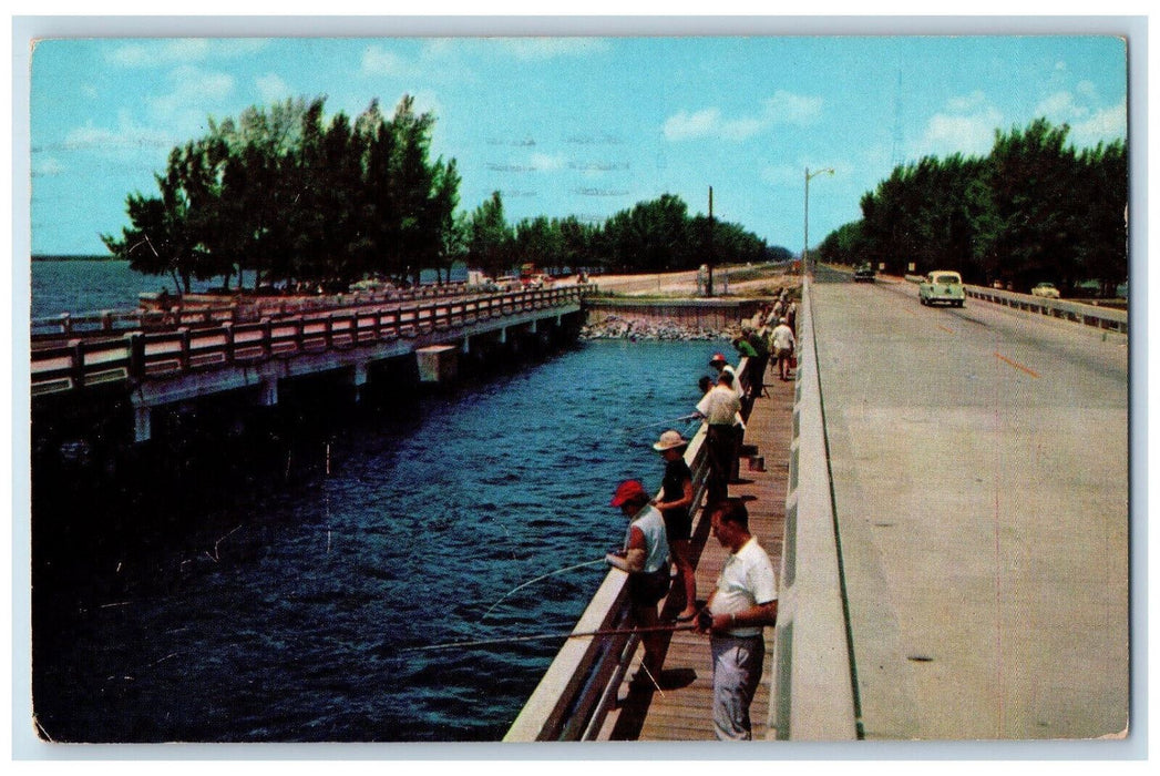 1958 Good Fishing Catwalks of Gandy Twin Bridges St. Petersburg FL Postcard