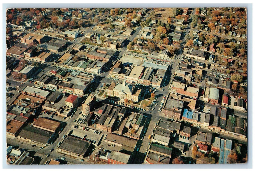 1960 Aerial View of Uptown Business District Independence Missouri MO Postcard