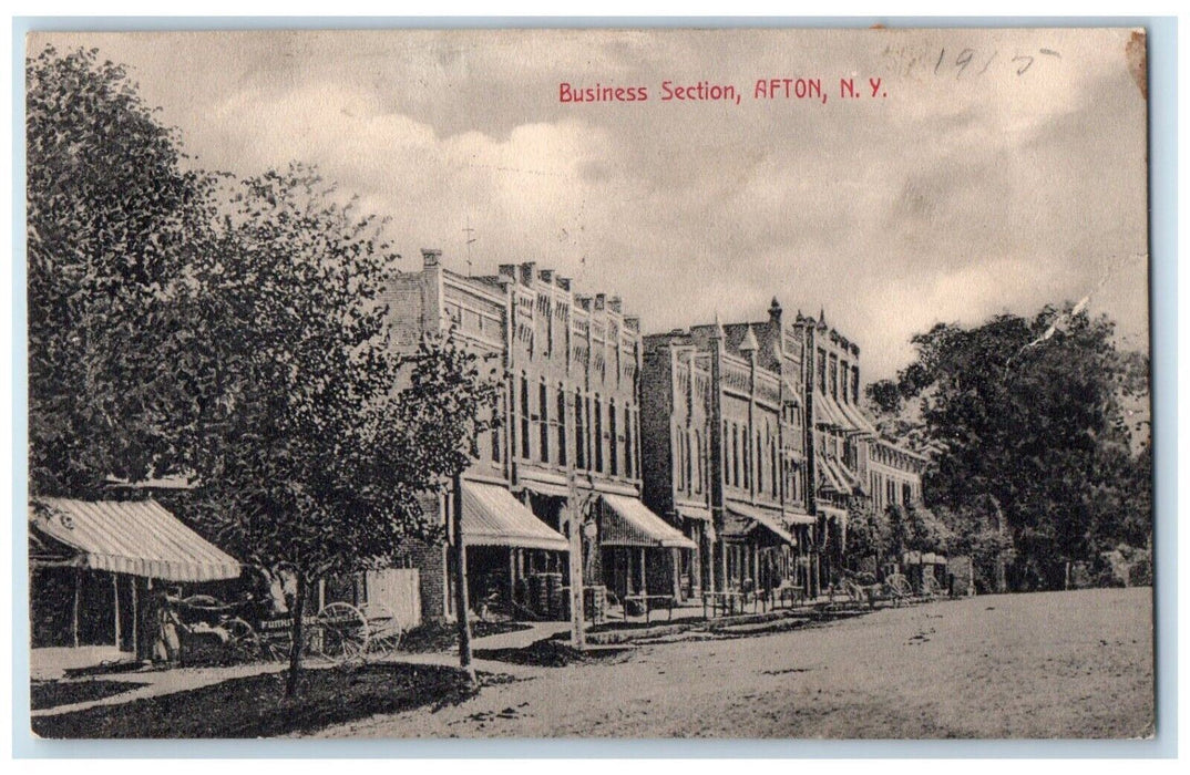 1918 Business Section Store Hotel Building Exterior Afton New York NY Postcard