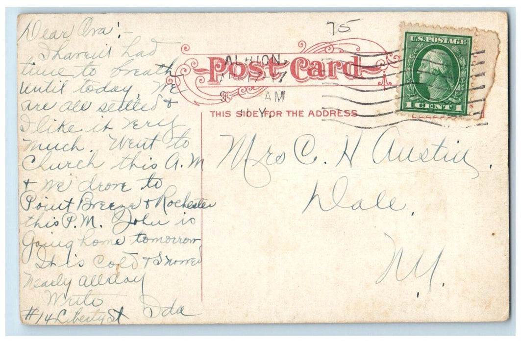 1917 Albion High School Academy Building Exterior Path Albion New York Postcard