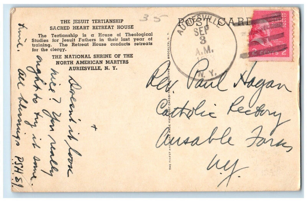 1953 Jesuit Tertianship Sacred Heart Retreat House Shrine Auriesville Postcard
