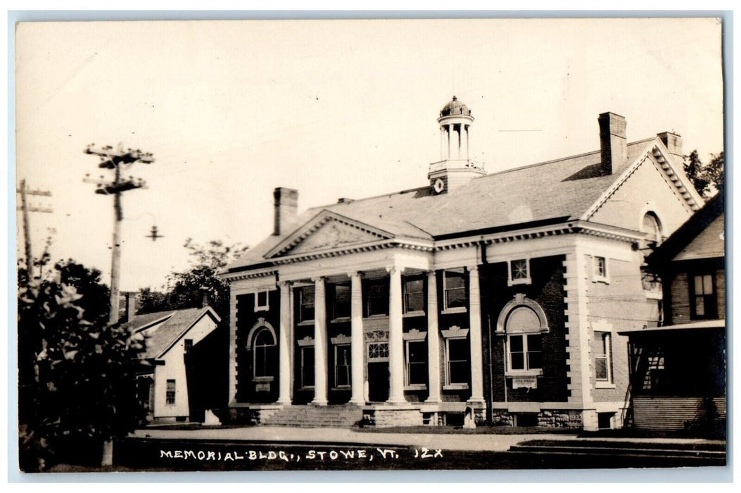 c1910's Memorial Building Columns Stowe Vermont VT RPPC Unposted Photo Postcard