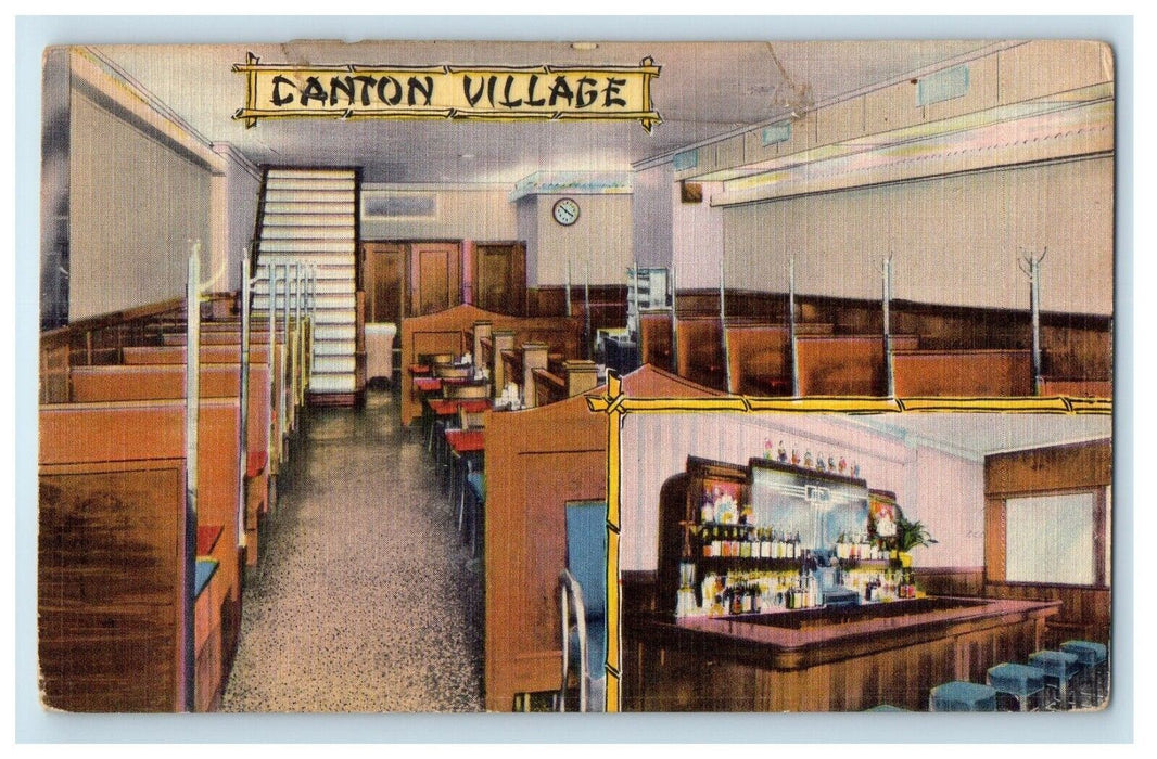 c1940's Canton Village Chinese American Restaurant Interior NY City Postcard