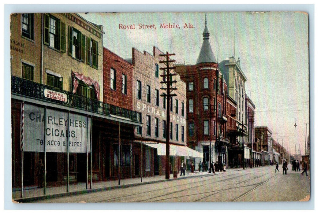 1909 Royal Street Downtown Charley Hess Cigars Pipes Mobile Alabama AL Postcard