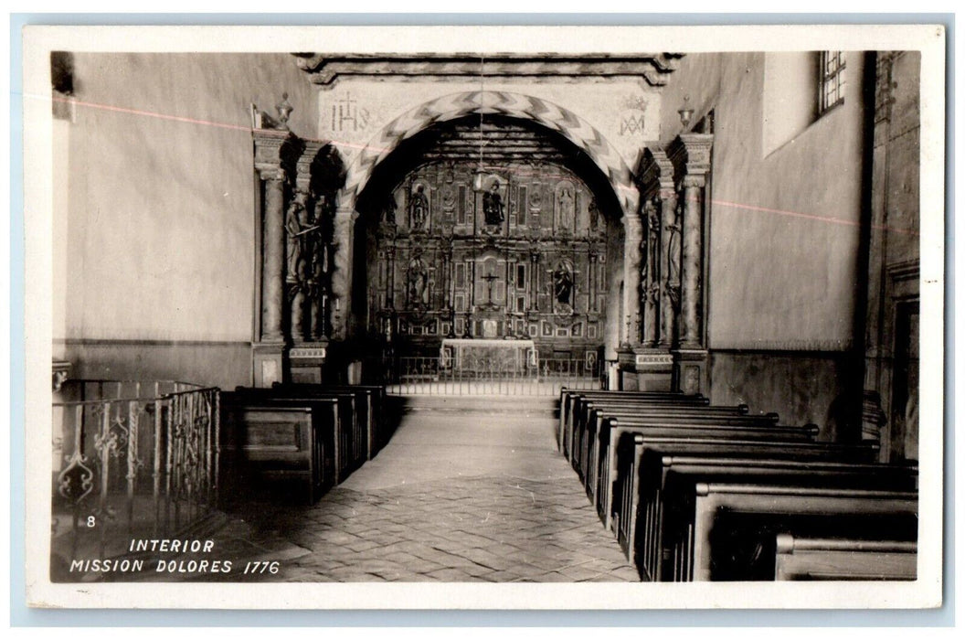 c1920s Mission Dolores 1776 Church Interior San Francisco CA RPPC Photo Postcard