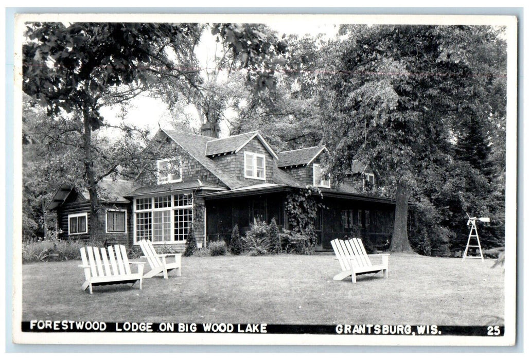 c1940's Forestwood Lodge Big Wood Lake Grantsburg WI RPPC Photo Postcard