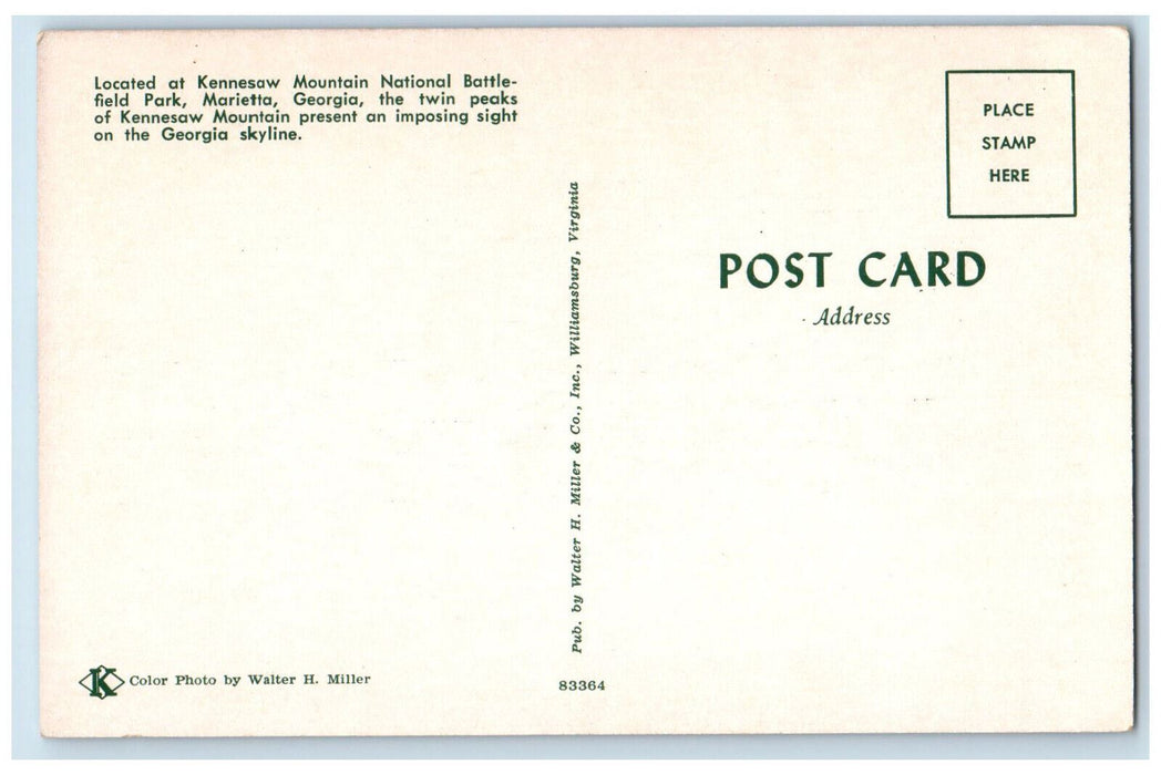 c1950's Peak at Kennesaw Mountain Battlefield Park Marietta Georgia GA Postcard