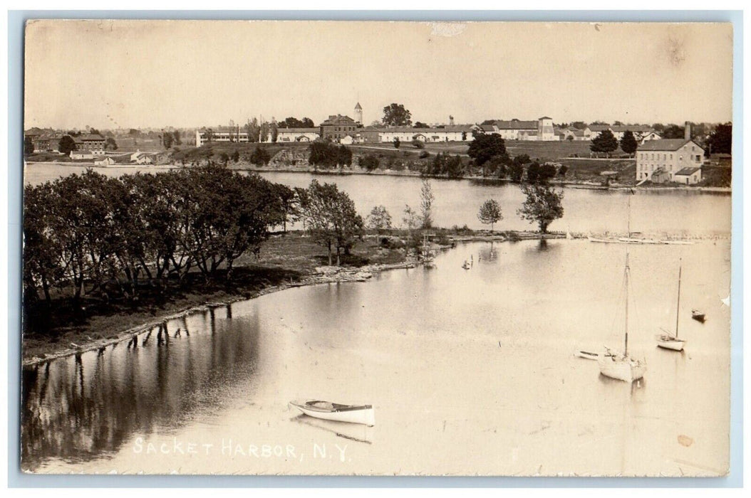 1919 View Of Boats Sacket Harbor Watertown New York NY RPPC Photo Postcard
