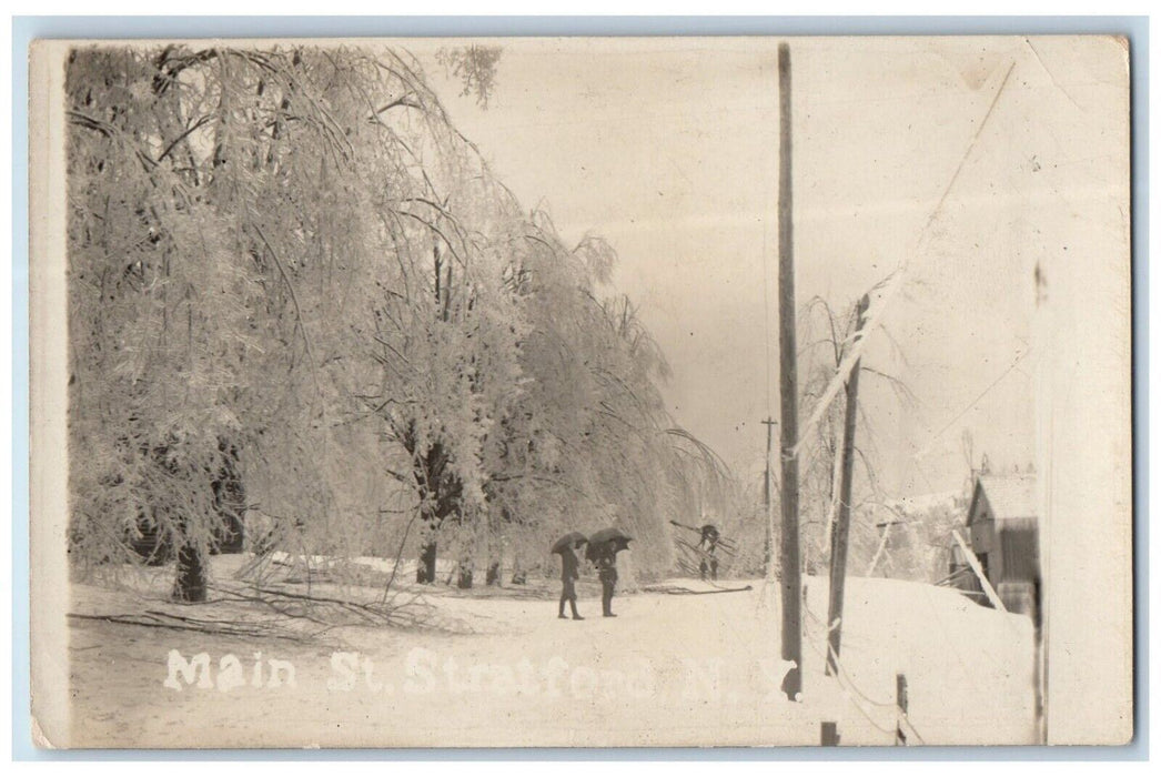 1909 Main Street View Winter Ice Storm Stratford New York NY RPPC Photo Postcard