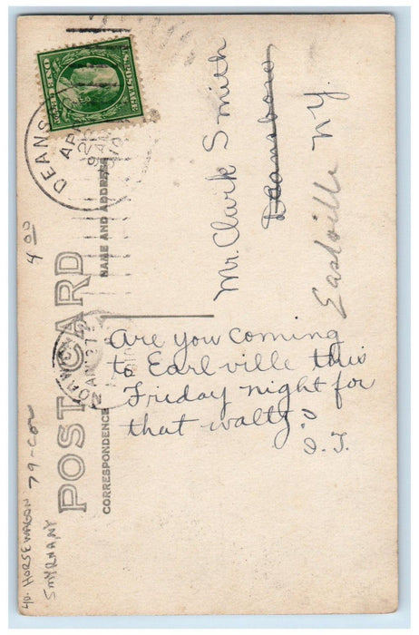 1910 State Road Entering Smyrna NY, Horse Wagon Dirt Road RPPC Photo Postcard