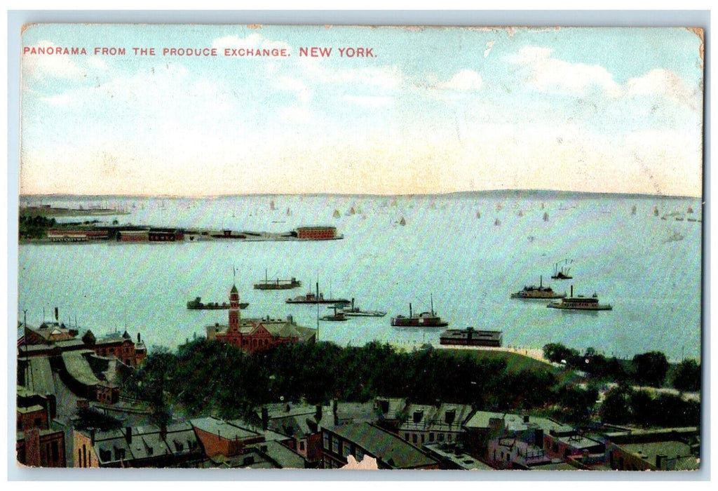 c1910 Steamboats Panorama from Produce Exchange NY Advertising Postcard