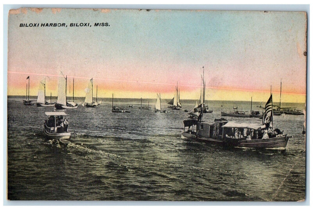 c1910's View Of Biloxi Harbor Sailboats Biloxi Mississippi MS Antique Postcard