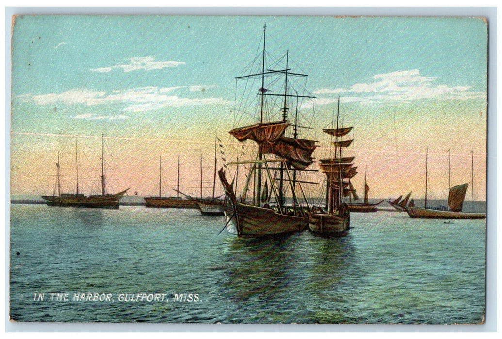 c1905 In The Harbor Boats Gulfport Mississippi MS Rotograph Antique Postcard