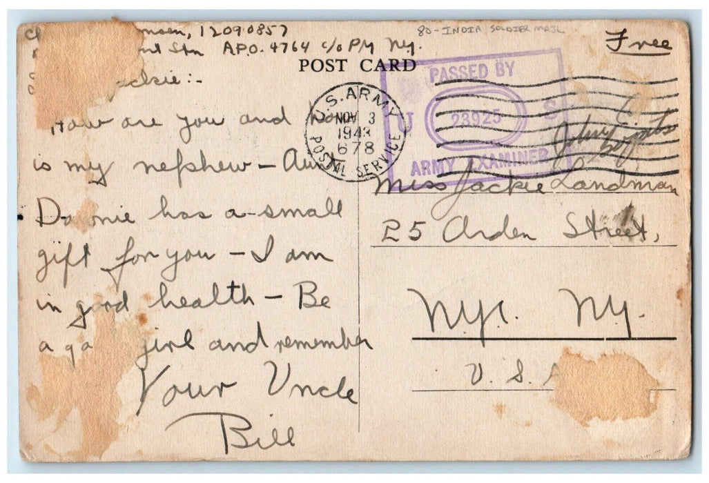 1943 Churchgate New Reclamation Bombay Cars India Solider Mail Vintage Postcard