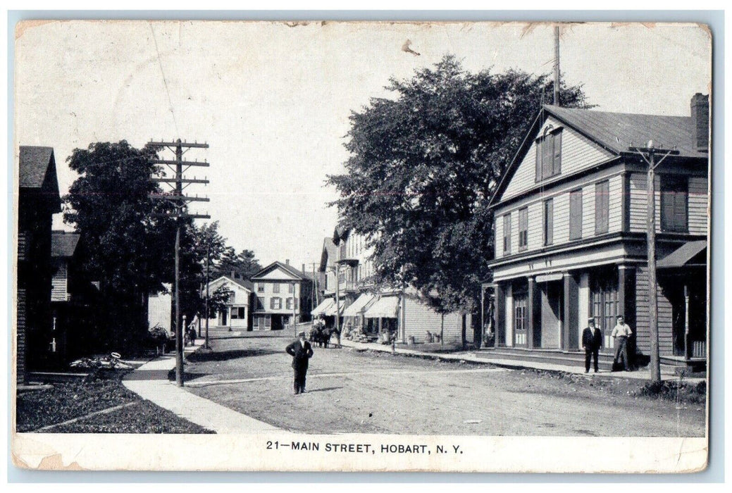 1922 Main Street View Horse Carriage Dirt Road Hobart New York NY Postcard