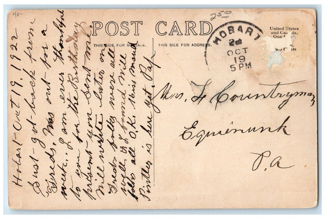 1922 Main Street View Horse Carriage Dirt Road Hobart New York NY Postcard