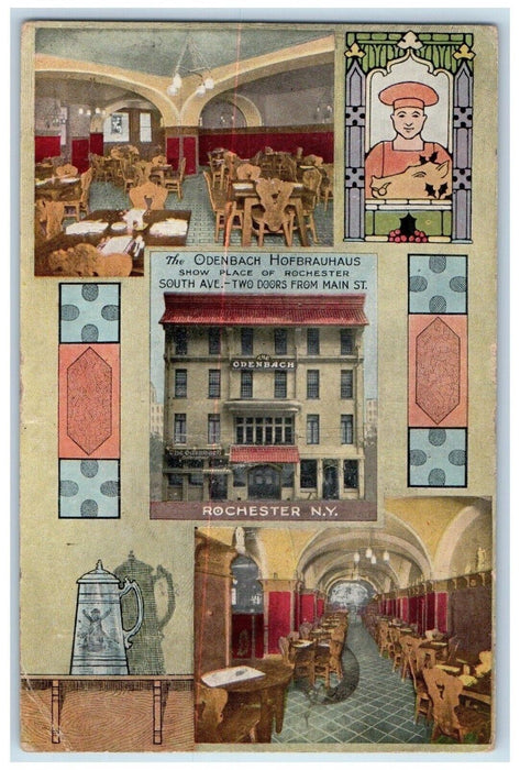1910 The Odenbach Hofbrauhaus Restaurant Dining Room Rochester NY Postcard