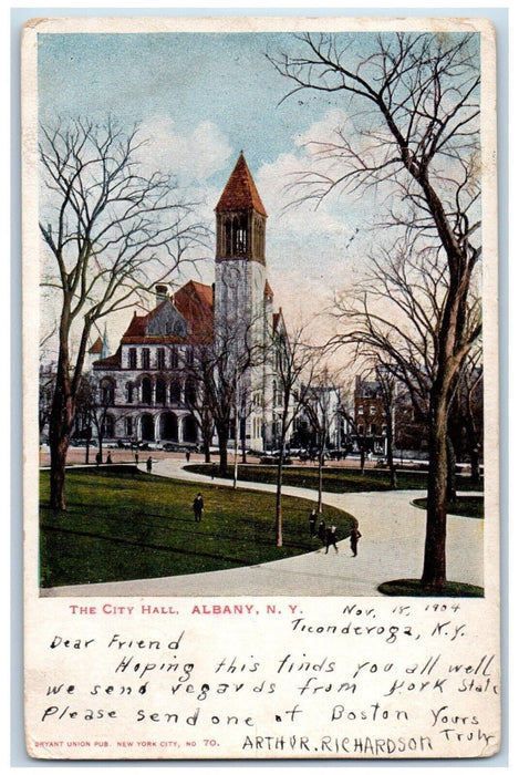 1904 City Hall Street Sidewalk Building Tower Exterior Albany New York Postcard