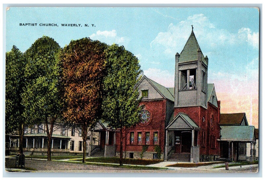 c1910 Baptist Church Chapel Exterior Street Waverly New York NY Antique Postcard