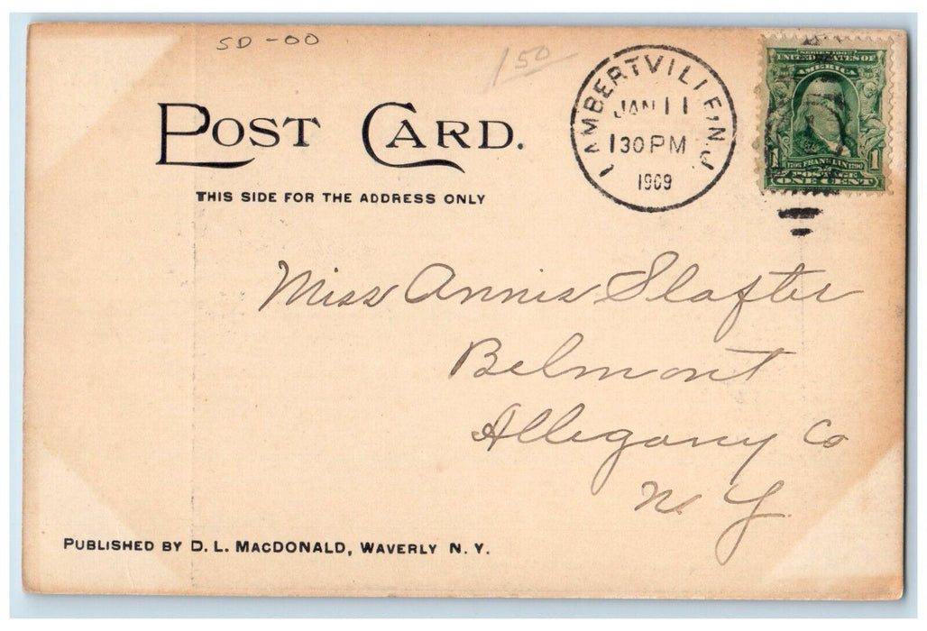 1909 Masonic Temple Building Exterior Street Waverly New York Antique Postcard