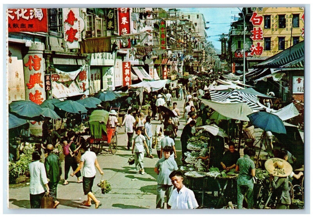 Busy Day At Market Existing In The Open Street Kowloon Hong Kong HK Postcard