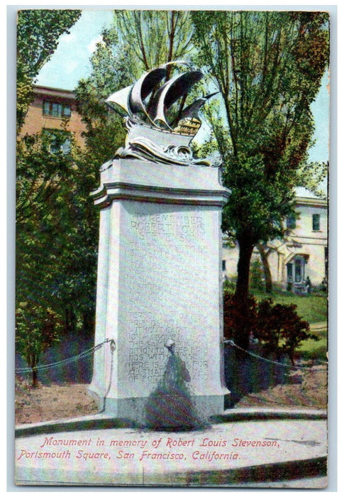 1910 Robert Louis Stevenson Monument Portsmouth Square San Francisco CA Postcard