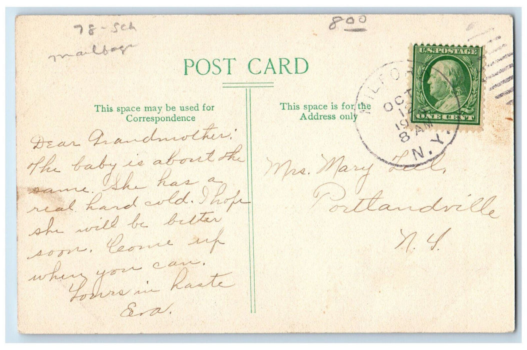 1909 Post Office Milford New York NY Geo Mumford Antique Posted Postcard