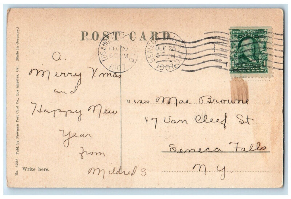1907 San Diego Bay Night Moon Moonlight Reflection Ship California CA Postcard