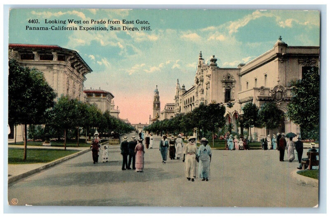 1910 Looking West Prado East Gate Panama Exposition San Diego Vintage Postcard