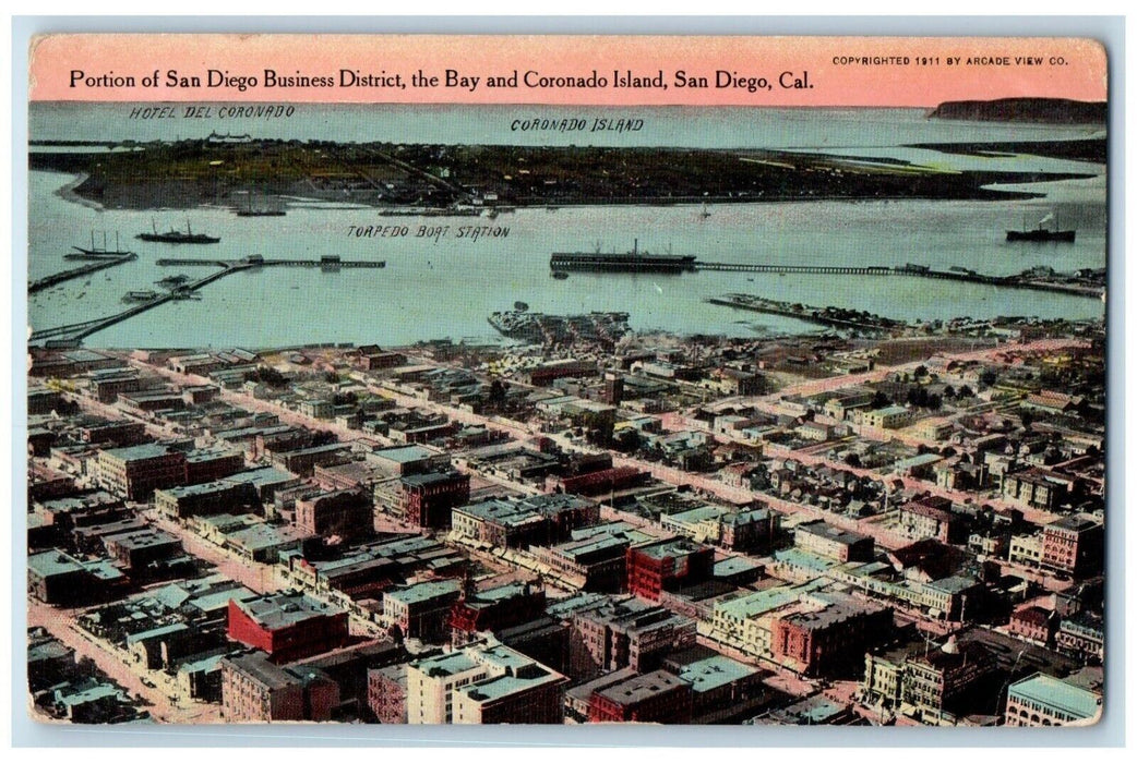 c1910 Portion San Diego Business Bay Coronado Island San Diego Calif CA Postcard