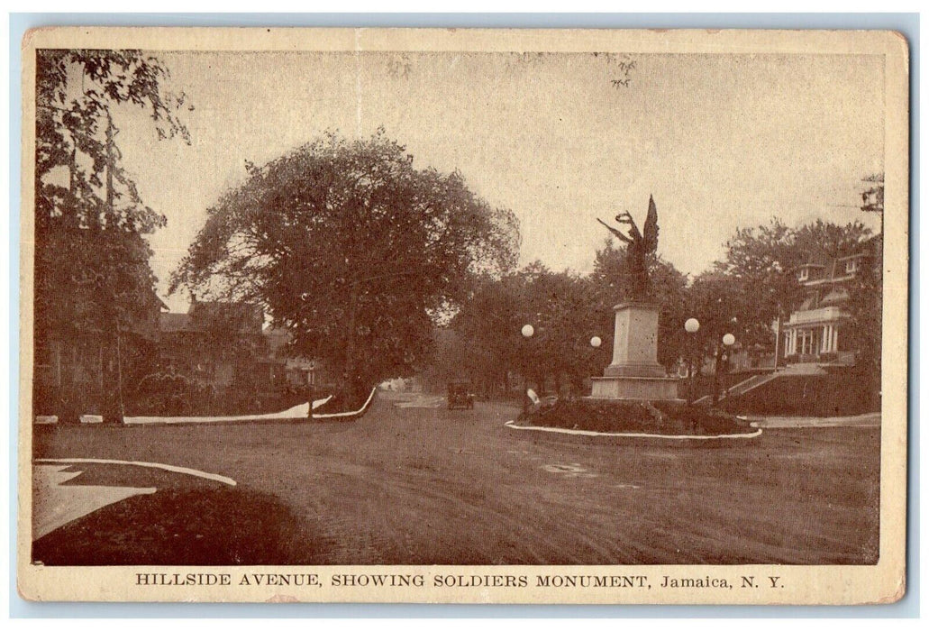 c1910's Hillside Avenue Showing Soldiers Monument Jamaica New York NY Postcard