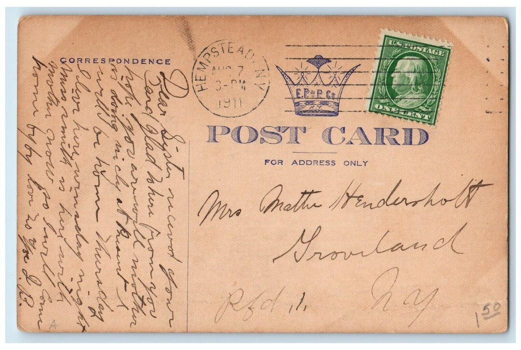 1911 Presbyterian Church Hempstead New York NY Posted Antique Postcard