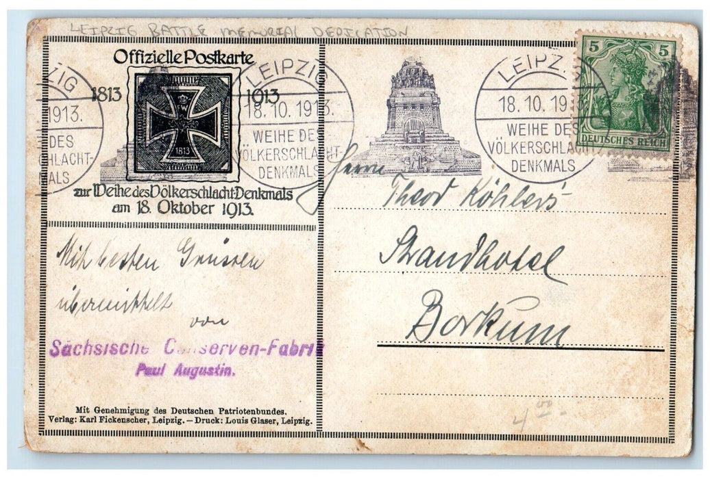 1913 Leipzig Battle Memorial Dedication Germany Posted Antique Postcard