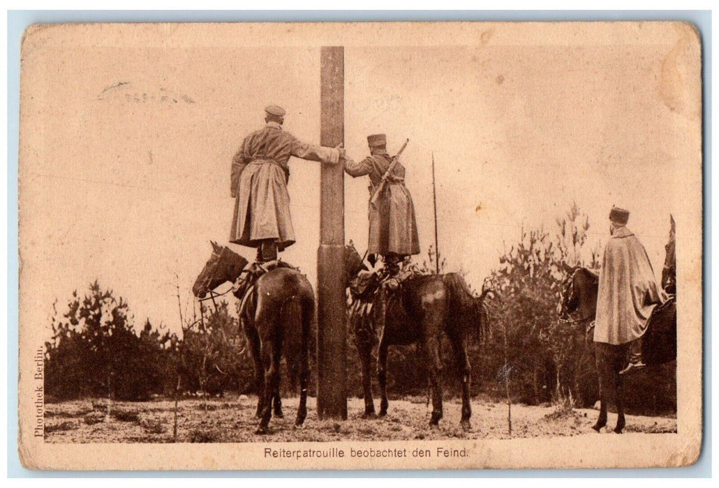 c1910's WWI German Cavalry Watches Enemy Horses Posted Antique Postcard