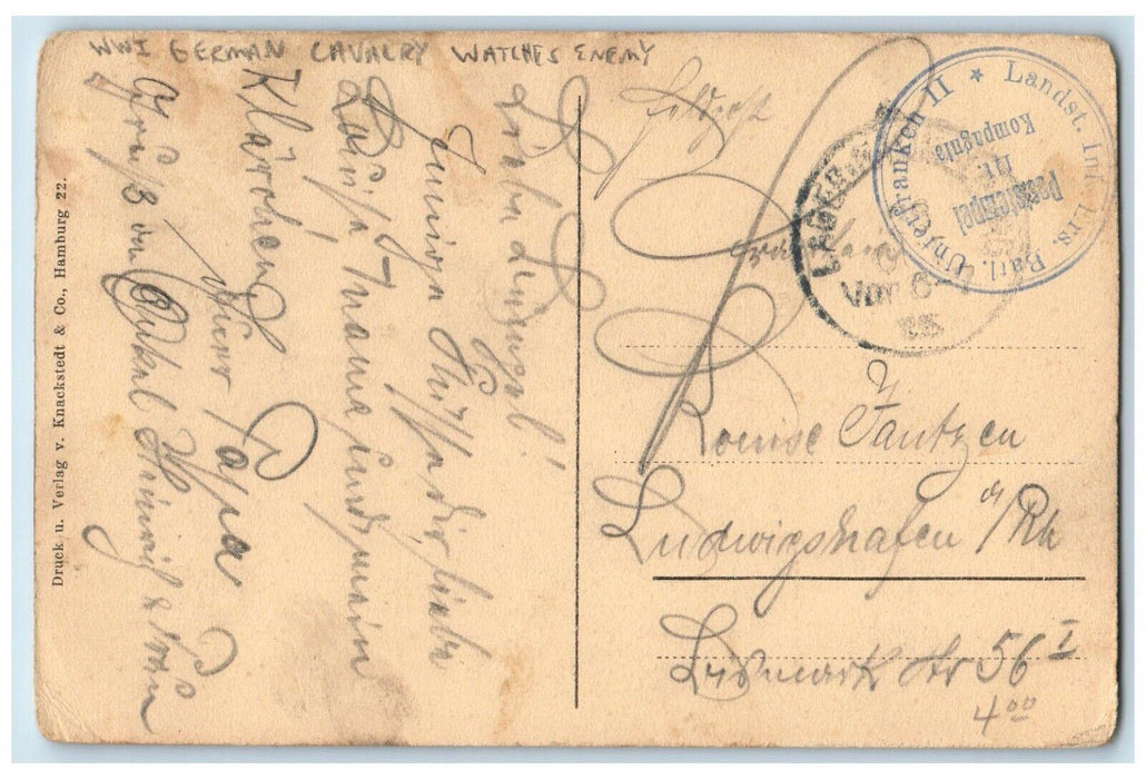 c1910's WWI German Cavalry Watches Enemy Horses Posted Antique Postcard