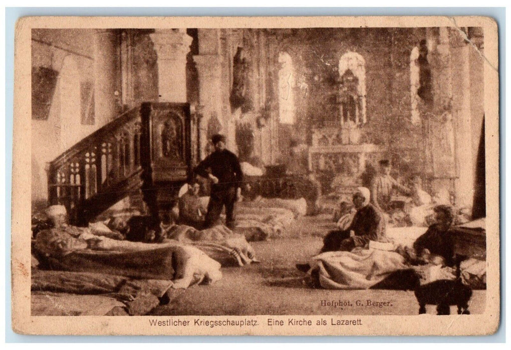 c1910's WWI Western Front Church Hospital Interior Germany Antique Postcard
