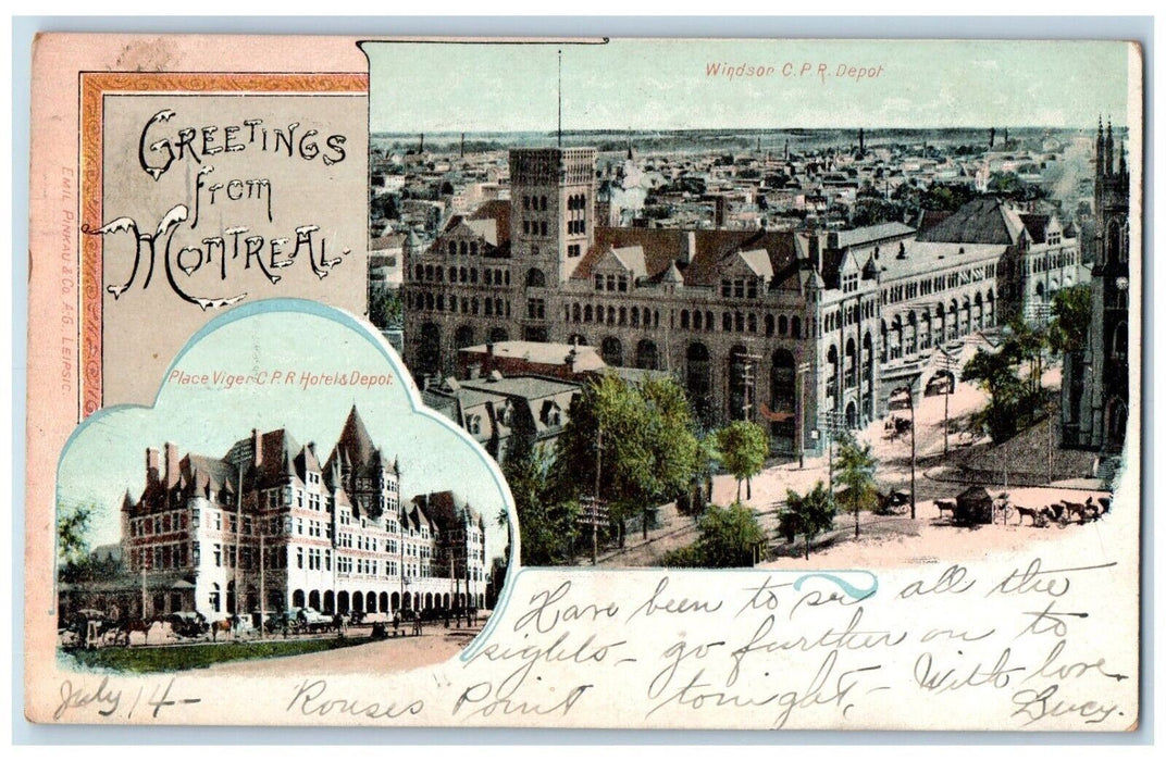 1906 Greetings From Montreal Canada, Dual View Posted Antique Postcard